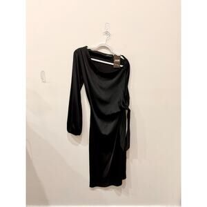 Hipnos Asymmetrical Formal Midi Dress with Side Tie Black Women's Size Medium